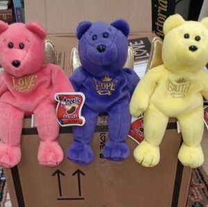 🎄NWT ANGELIC BEANS by protech Faith, Hope And Love Angel plush bears